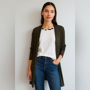 Eileen Fisher Dark Green Open Cardigan | Size Medium